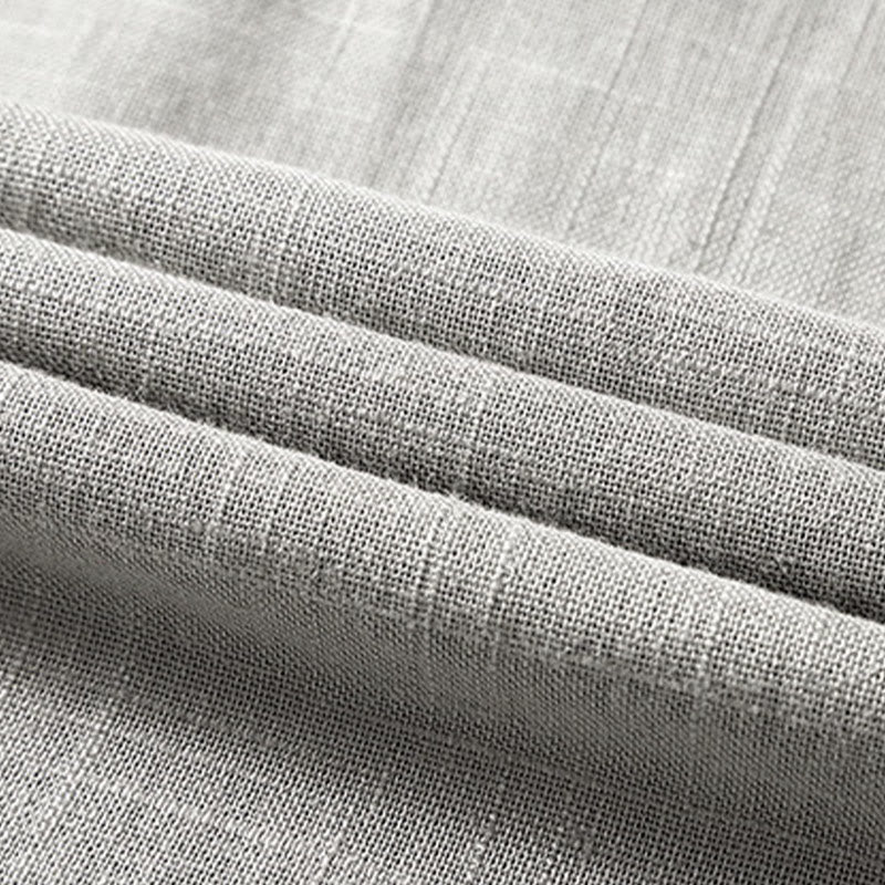 Buddha Stones Lockeres Herrenhemd, einfarbig, gekerbter Kragen, kurzärmlig, bequem, mit Knopfleiste, atmungsaktives Baumwoll-Leinen-Hemd - image 13