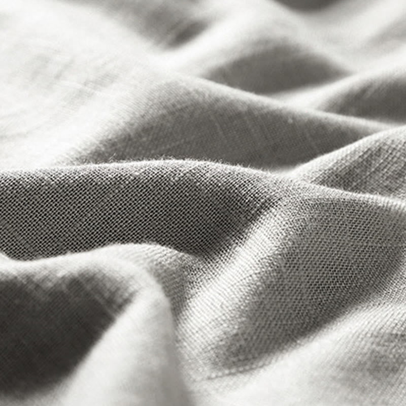 Buddha Stones Lockeres Herrenhemd, einfarbig, gekerbter Kragen, kurzärmlig, bequem, mit Knopfleiste, atmungsaktives Baumwoll-Leinen-Hemd - image 12