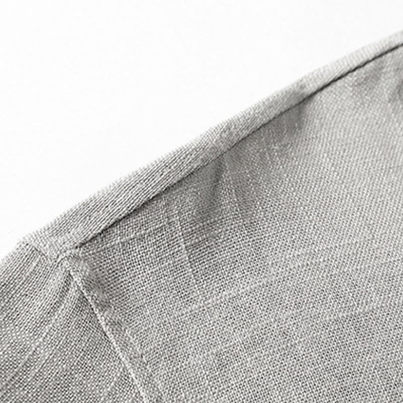 Buddha Stones Lockeres Herrenhemd, einfarbig, gekerbter Kragen, kurzärmlig, bequem, mit Knopfleiste, atmungsaktives Baumwoll-Leinen-Hemd - image 8