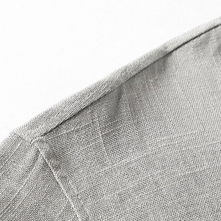 Buddha Stones Lockeres Herrenhemd, einfarbig, gekerbter Kragen, kurzärmlig, bequem, mit Knopfleiste, atmungsaktives Baumwoll-Leinen-Hemd - image 8