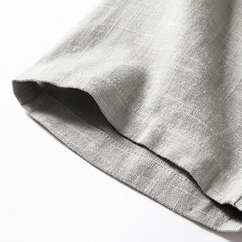 Buddha Stones Lockeres Herrenhemd, einfarbig, gekerbter Kragen, kurzärmlig, bequem, mit Knopfleiste, atmungsaktives Baumwoll-Leinen-Hemd - image 11