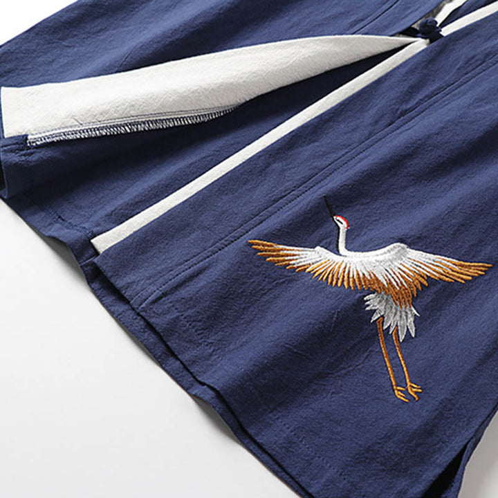 Buddha Stones Fake Zweiteiliges Herren-Halbarm-Cardigan-Stickerei Hanfu Comfort Baumwollhemd - image 6