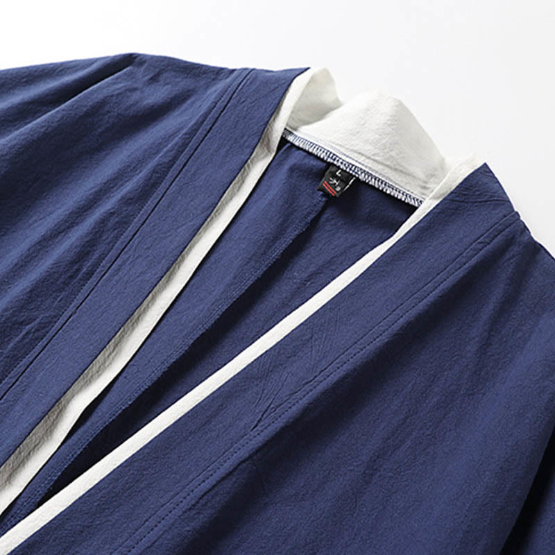 Zweiteiliger Herren-Kimono mit Buddha Stones Motiv, halben Ärmeln und Stickerei, Hanfu-Stil, bequemer Baumwoll-Komfort. - image 4