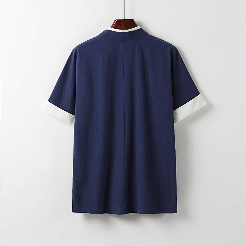 Buddha Stones Fake Zweiteiliges Herren-Halbarm-Cardigan-Stickerei Hanfu Comfort Baumwollhemd - image 3