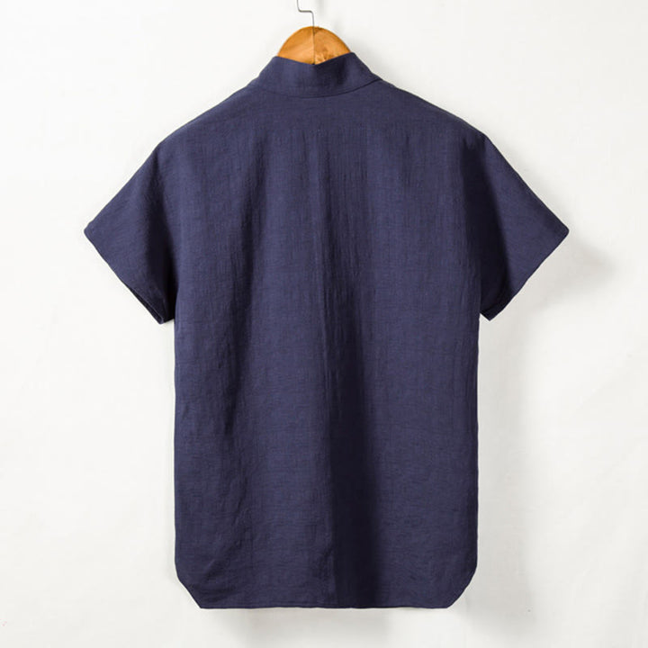 Buddha Stones Herren Kurzarmhemd mit Tasche, Reverskragen, Cardigan, Komfort, Baumwoll-Leinen-Hemd - image 7