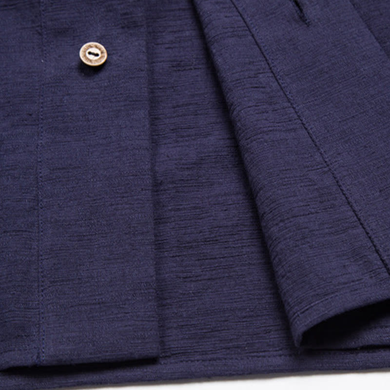 Buddha Stones Herren Kurzarmhemd mit Tasche, Reverskragen, Cardigan, Komfort, Baumwoll-Leinen-Hemd - image 12