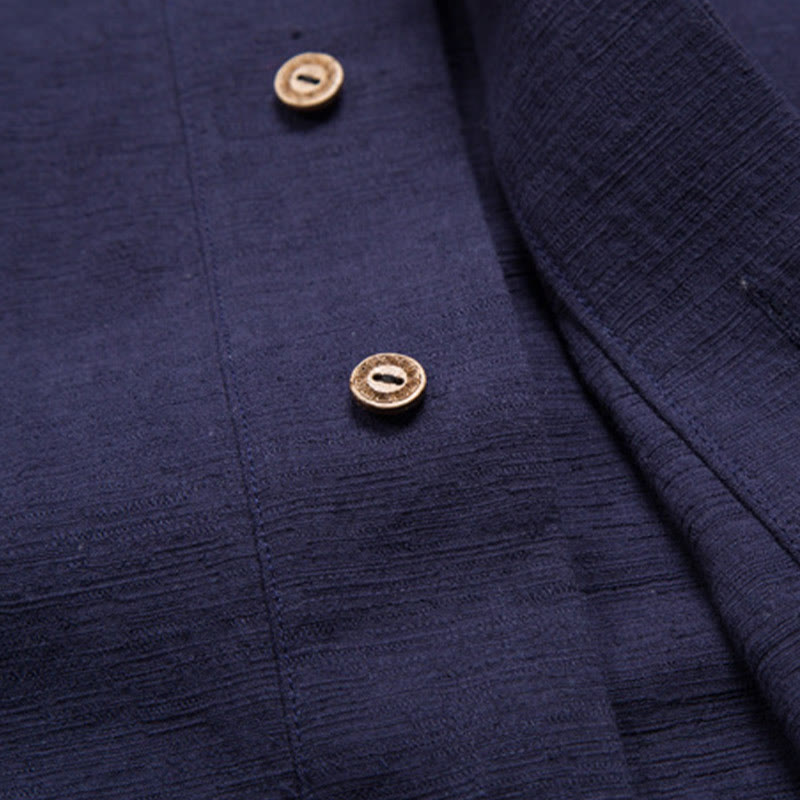 Buddha Stones Herren Kurzarmhemd mit Tasche, Reverskragen, Cardigan, Komfort, Baumwoll-Leinen-Hemd - image 13