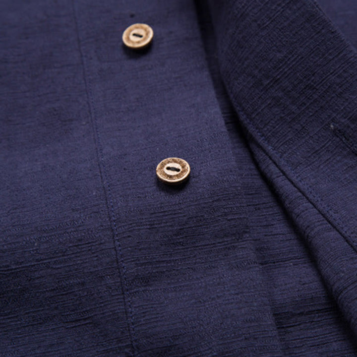 Buddha Stones Herren Kurzarmhemd mit Tasche, Reverskragen, Cardigan, Komfort, Baumwoll-Leinen-Hemd - image 13