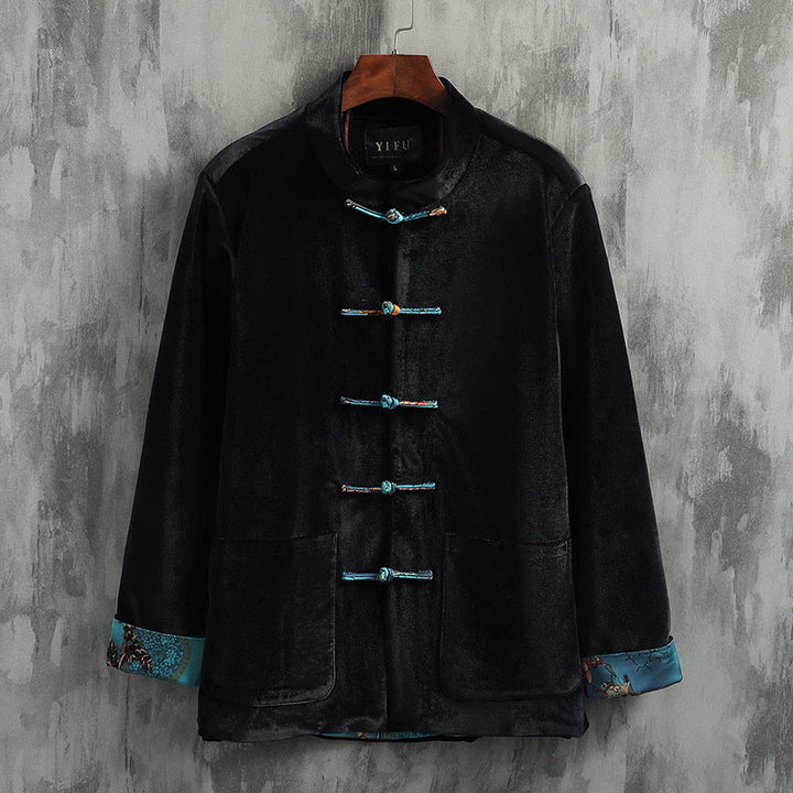 Buddha Stones Tang Anzug Froschknopf Rundhals Baumwolle Herren Jacke Hemd Kleidung - Blauer Knopf - US/ UK/AU42，EU52 (3XL) - image 6