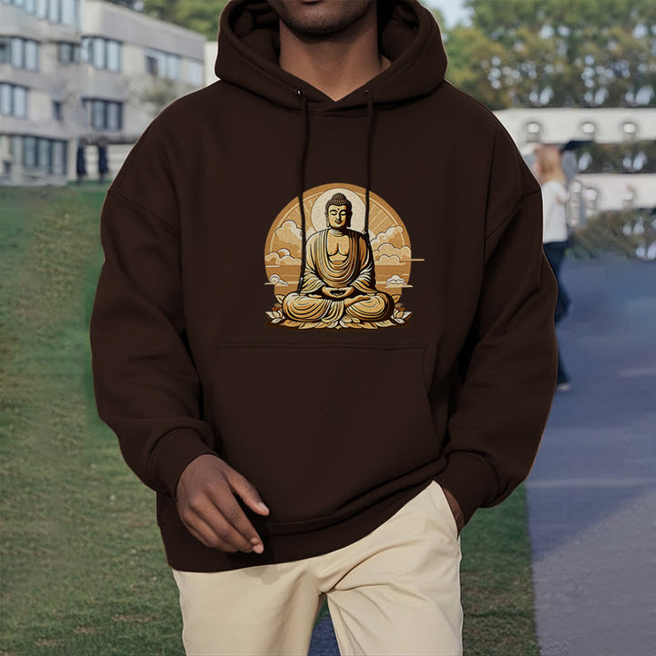 Buddha Stones, Sonne, glückverheißende Wolken, Buddha, Fleece-gefütterter Polyester-Kapuzenpullover