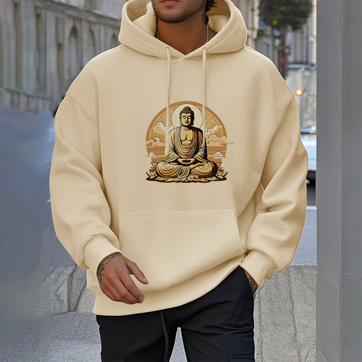 Buddha Stones, Sonne, glückverheißende Wolken, Buddha, Fleece-gefütterter Polyester-Kapuzenpullover