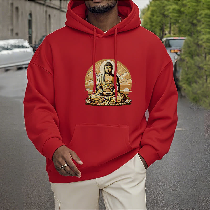 Buddha Stones, Sonne, glückverheißende Wolken, Buddha, Fleece-gefütterter Polyester-Kapuzenpullover