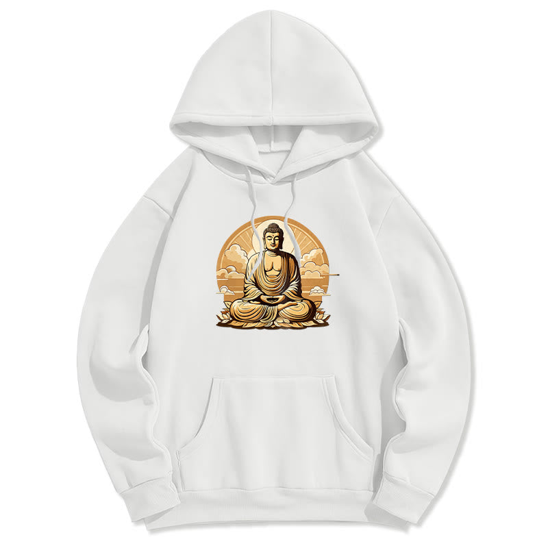 Buddha Stones, Sonne, glückverheißende Wolken, Buddha, Fleece-gefütterter Polyester-Kapuzenpullover