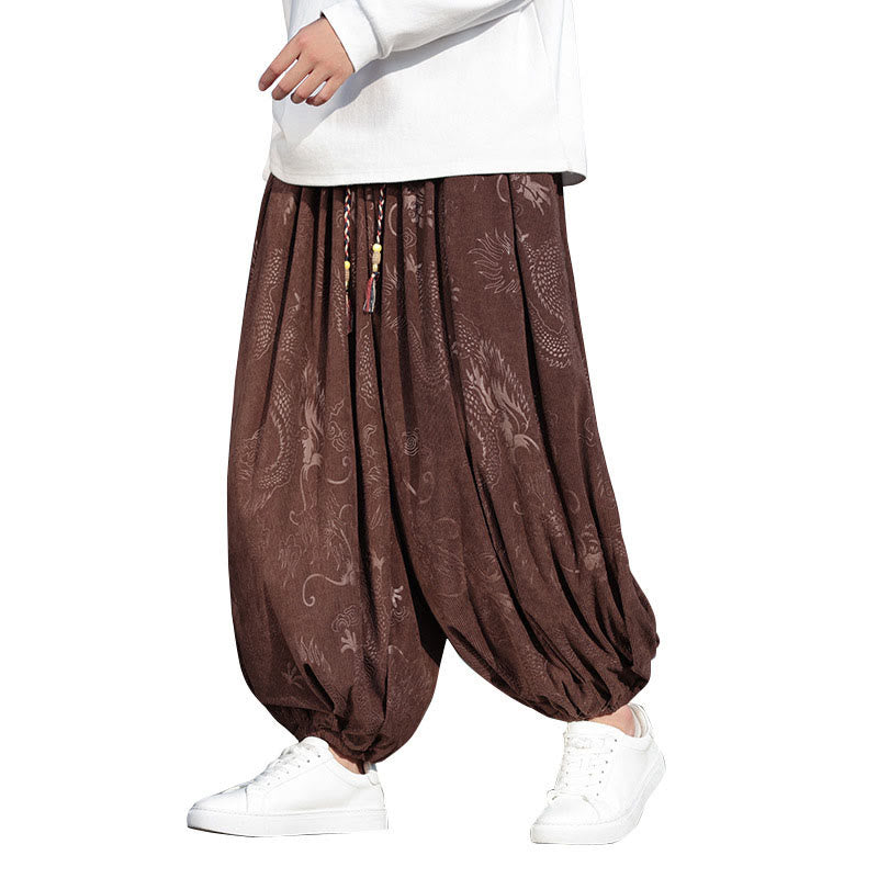 Lässige, schlichte Herrenhose aus Baumwolle mit Taschen und Buddha Stones und Drachen-Design