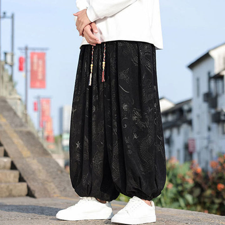 Lässige, schlichte Herrenhose aus Baumwolle mit Taschen und Buddha Stones und Drachen-Design - image 16