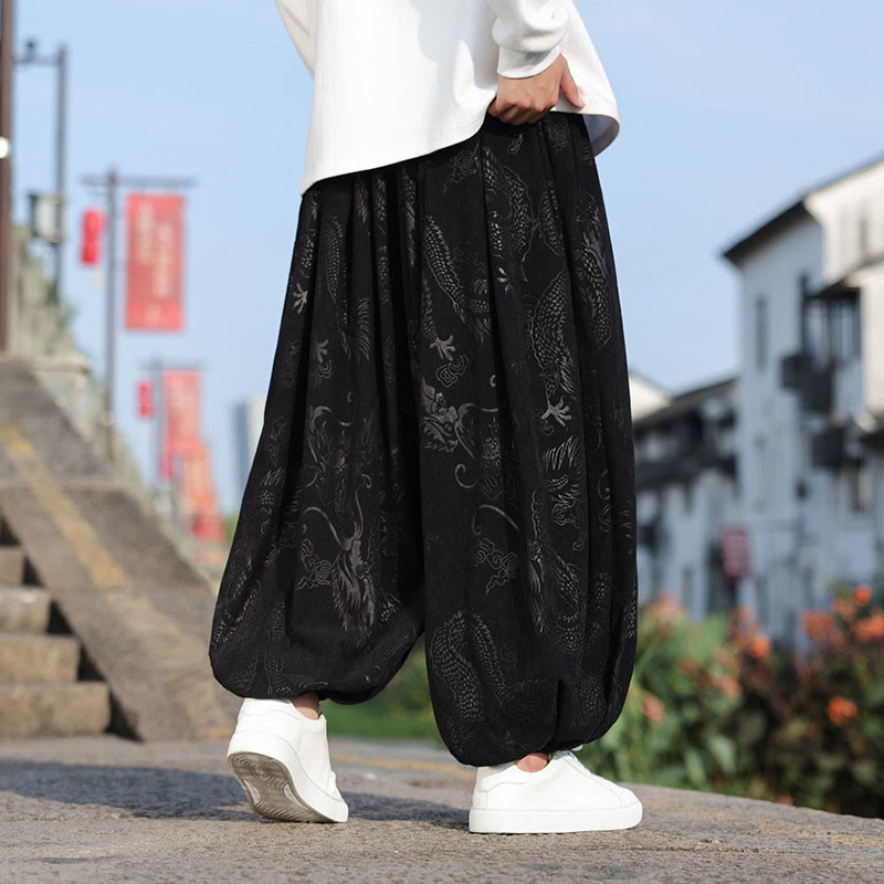Lässige, schlichte Herrenhose aus Baumwolle mit Taschen und Buddha Stones und Drachen-Design - image 14