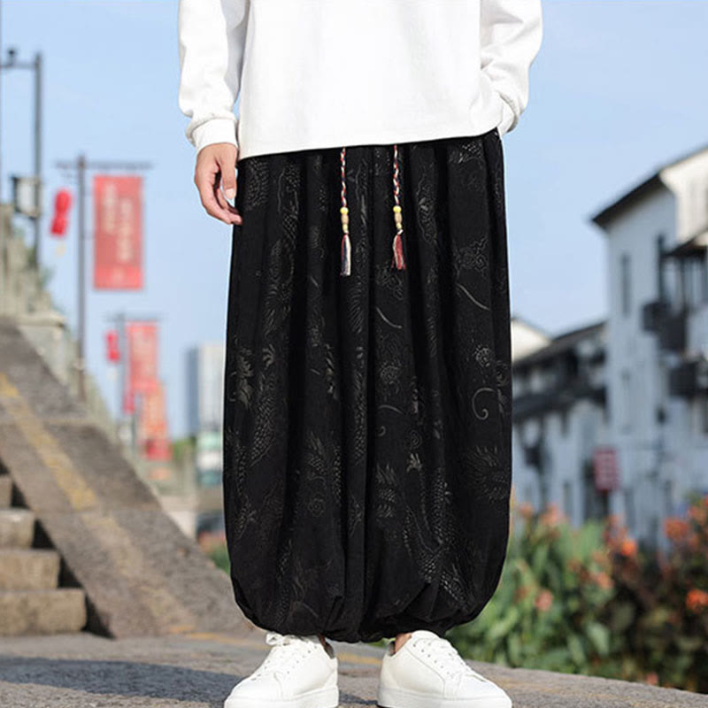 Lässige, schlichte Herrenhose aus Baumwolle mit Taschen und Buddha Stones und Drachen-Design - image 15
