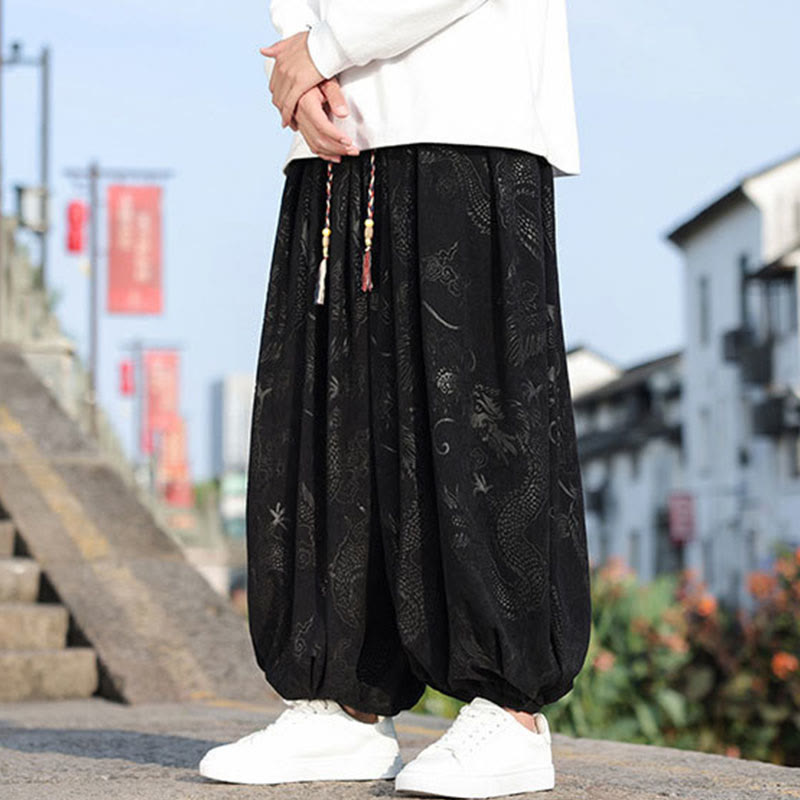 Lässige, schlichte Herrenhose aus Baumwolle mit Taschen und Buddha Stones und Drachen-Design - image 17
