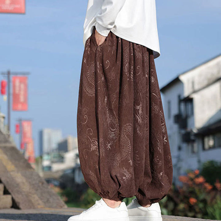 Lässige, schlichte Herrenhose aus Baumwolle mit Taschen und Buddha Stones und Drachen-Design - image 4