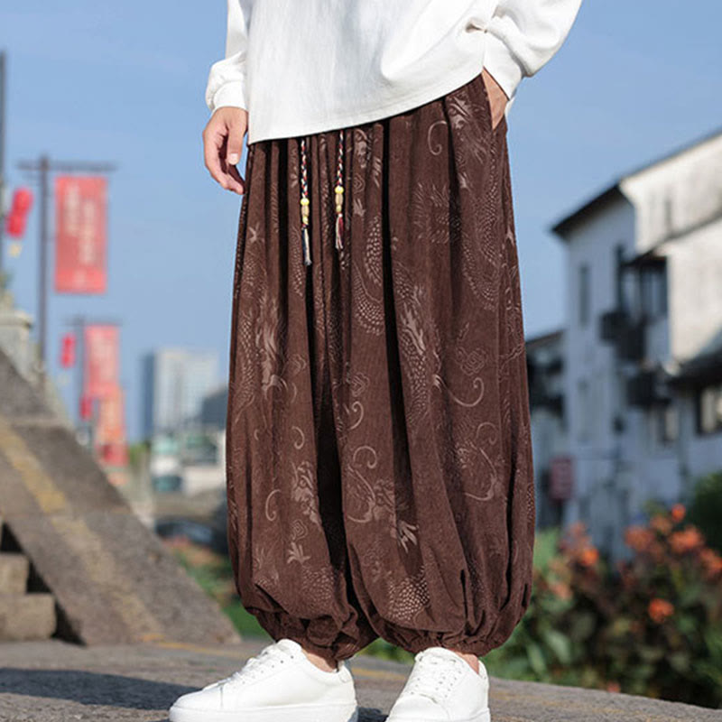 Lässige, schlichte Herrenhose aus Baumwolle mit Taschen und Buddha Stones und Drachen-Design - image 4