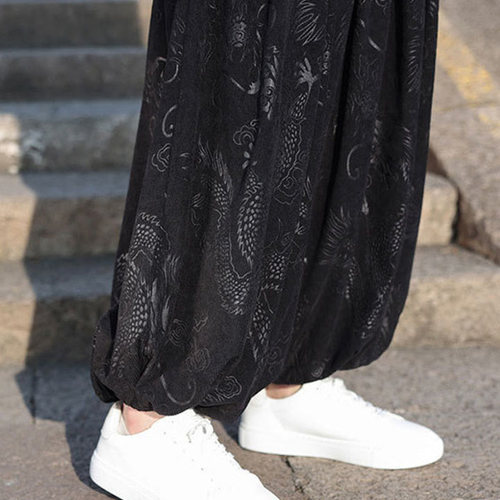 Lässige, schlichte Herrenhose aus Baumwolle mit Taschen und Buddha Stones und Drachen-Design - image 20