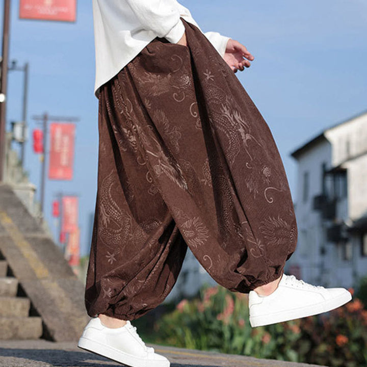 Lässige, schlichte Herrenhose aus Baumwolle mit Taschen und Buddha Stones und Drachen-Design - image 2