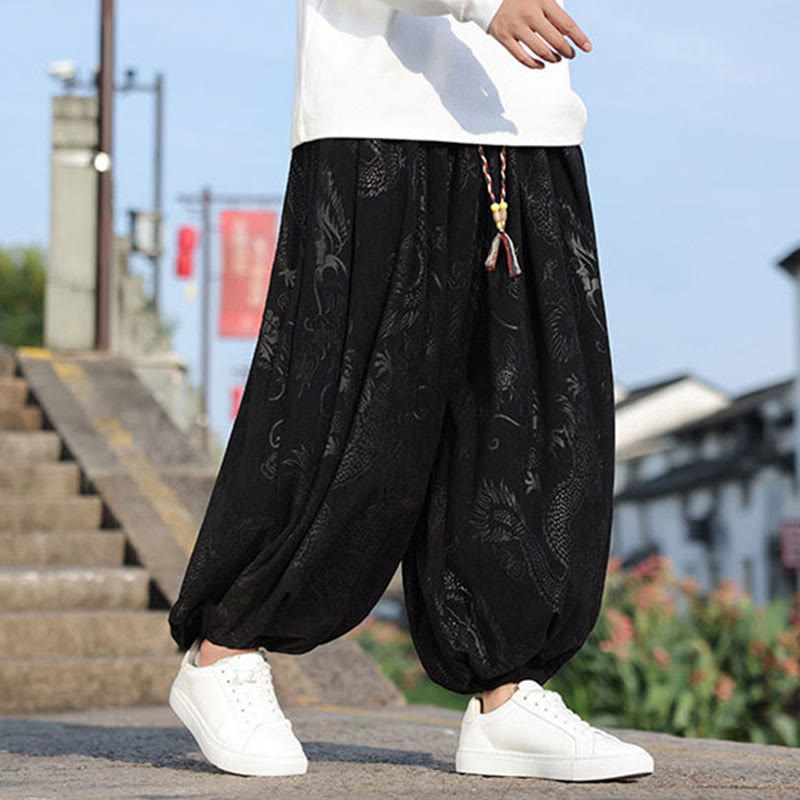 Lässige, schlichte Herrenhose aus Baumwolle mit Taschen und Buddha Stones und Drachen-Design - image 12