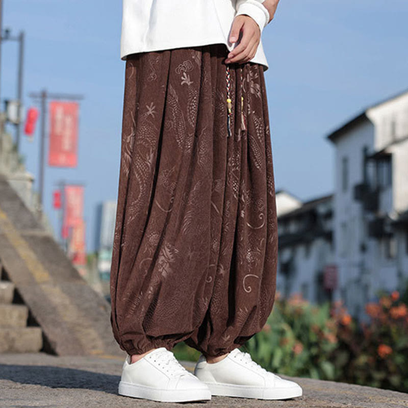 Lässige, schlichte Herrenhose aus Baumwolle mit Taschen und Buddha Stones und Drachen-Design - image 6