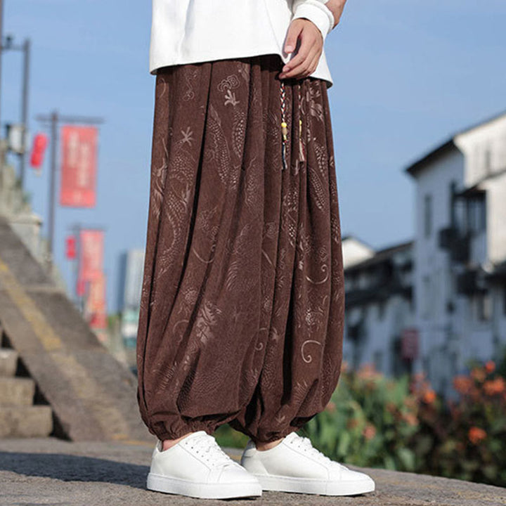 Lässige, schlichte Herrenhose aus Baumwolle mit Taschen und Buddha Stones und Drachen-Design - image 6