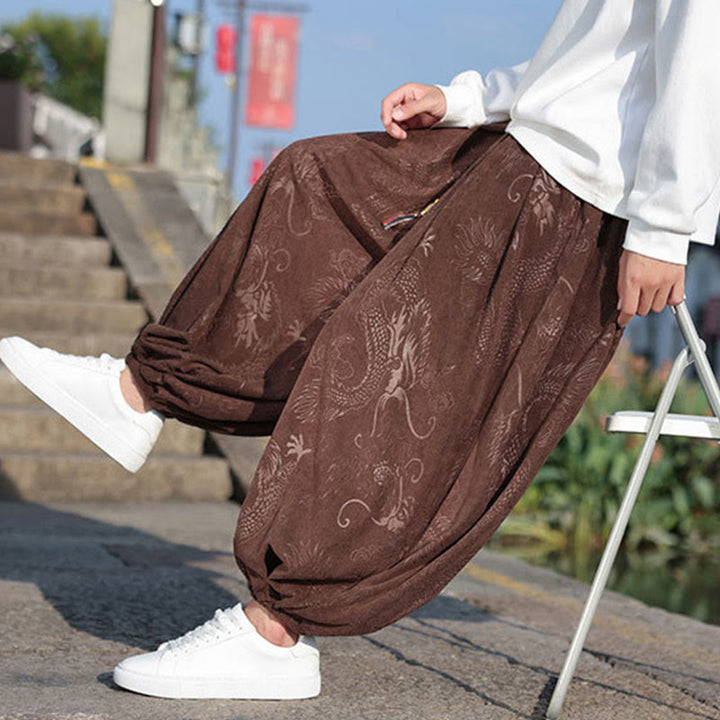 Lässige, schlichte Herrenhose aus Baumwolle mit Taschen und Buddha Stones und Drachen-Design - image 9