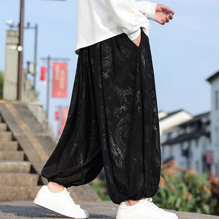 Lässige, schlichte Herrenhose aus Baumwolle mit Taschen und Buddha Stones und Drachen-Design - image 12