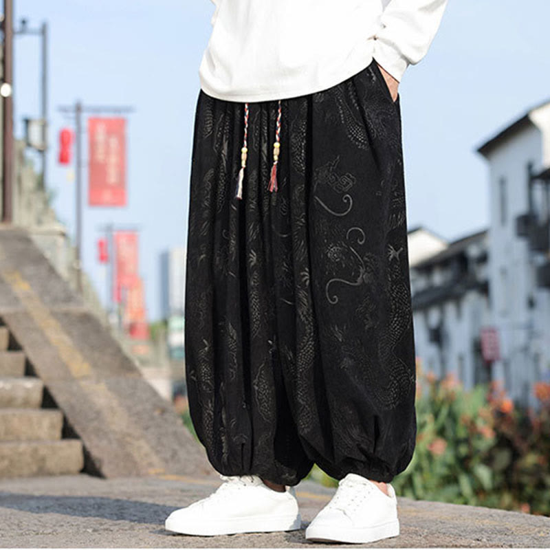 Lässige, schlichte Herrenhose aus Baumwolle mit Taschen und Buddha Stones und Drachen-Design - image 16