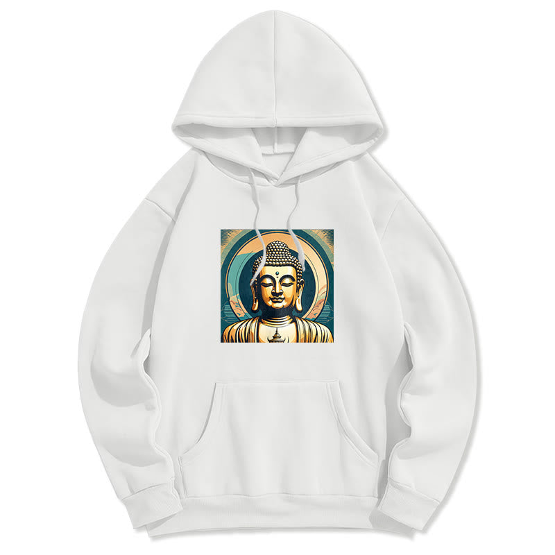 Buddha Stones Aura Goldener Buddha Polyester-Kapuzenpullover mit Fleecefutter