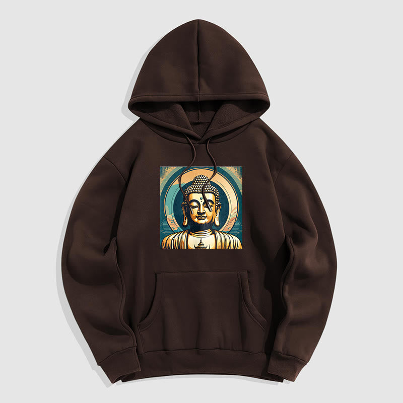 Buddha Stones Aura Goldener Buddha Polyester-Kapuzenpullover mit Fleecefutter