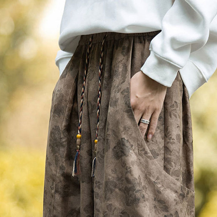 Buddha Stones Lässige Blumen-Cord-Baumwoll-Herrenhose mit großen Taschen