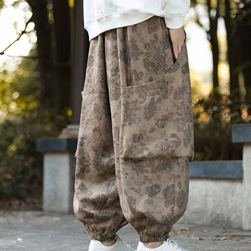 Buddha Stones Lässige Blumen-Cord-Baumwoll-Herrenhose mit großen Taschen - image 6