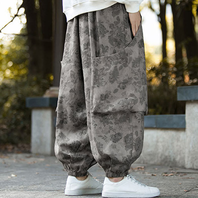 Buddha Stones Lässige Blumen-Cord-Baumwoll-Herrenhose mit großen Taschen - image 19