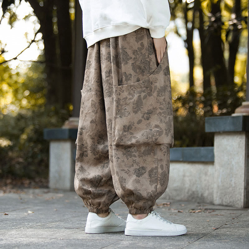 Buddha Stones Lässige Blumen-Cord-Baumwoll-Herrenhose mit großen Taschen - image 5