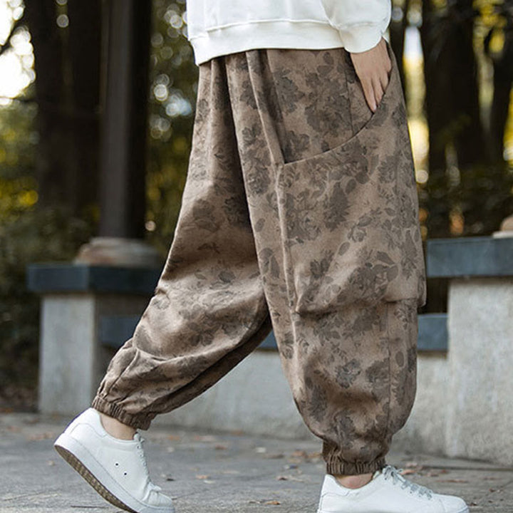 Buddha Stones Lässige Blumen-Cord-Baumwoll-Herrenhose mit großen Taschen - image 3