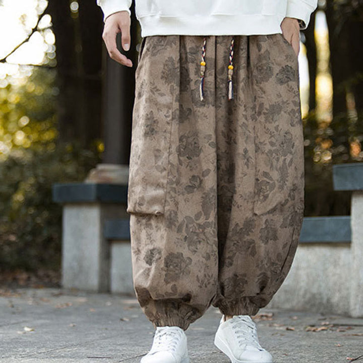 Buddha Stones Lässige Blumen-Cord-Baumwoll-Herrenhose mit großen Taschen - image 9