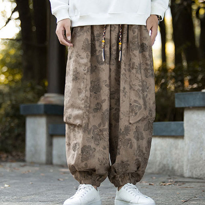 Buddha Stones Lässige Blumen-Cord-Baumwoll-Herrenhose mit großen Taschen - image 9