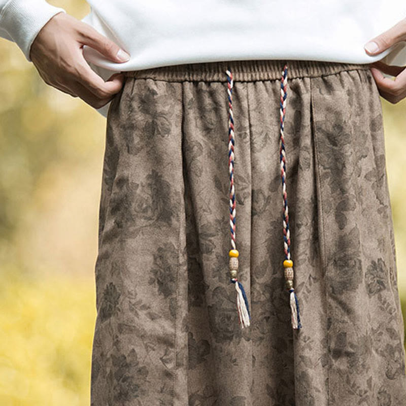 Buddha Stones Lässige Blumen-Cord-Baumwoll-Herrenhose mit großen Taschen