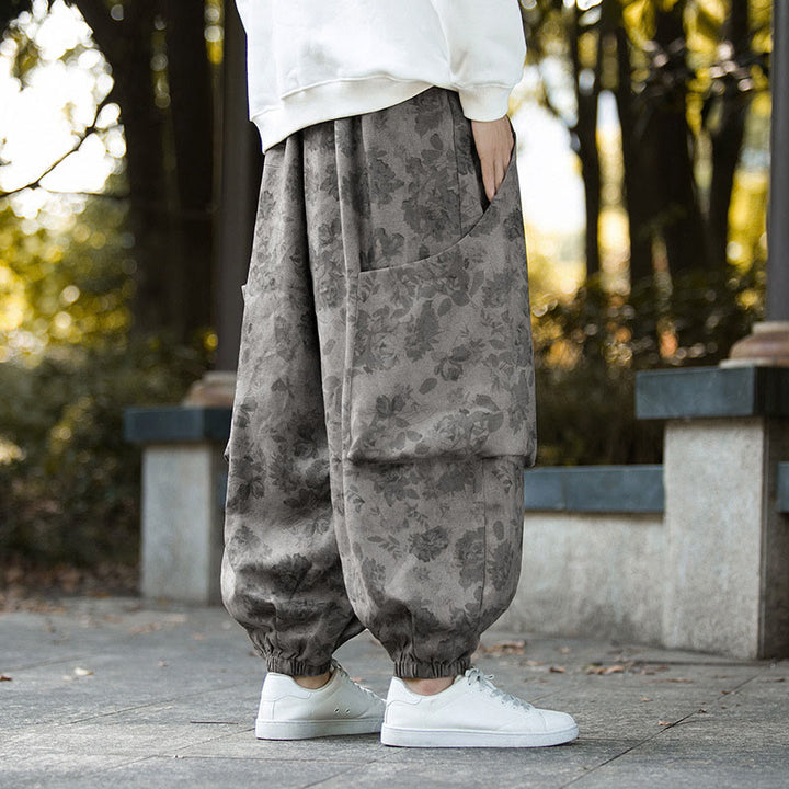 Buddha Stones Lässige Blumen-Cord-Baumwoll-Herrenhose mit großen Taschen - image 17