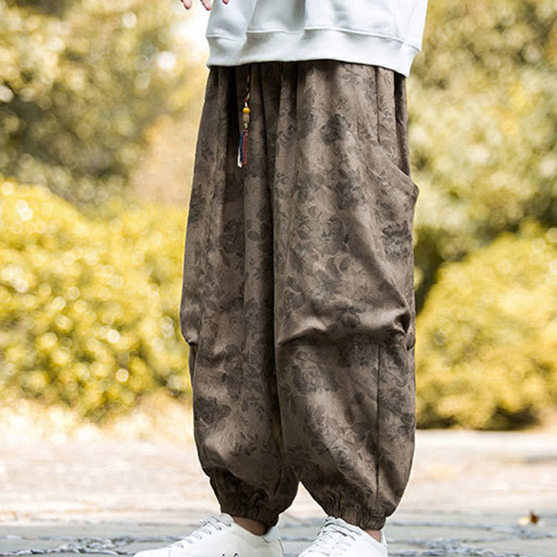 Buddha Stones Lässige Blumen-Cord-Baumwoll-Herrenhose mit großen Taschen - image 8