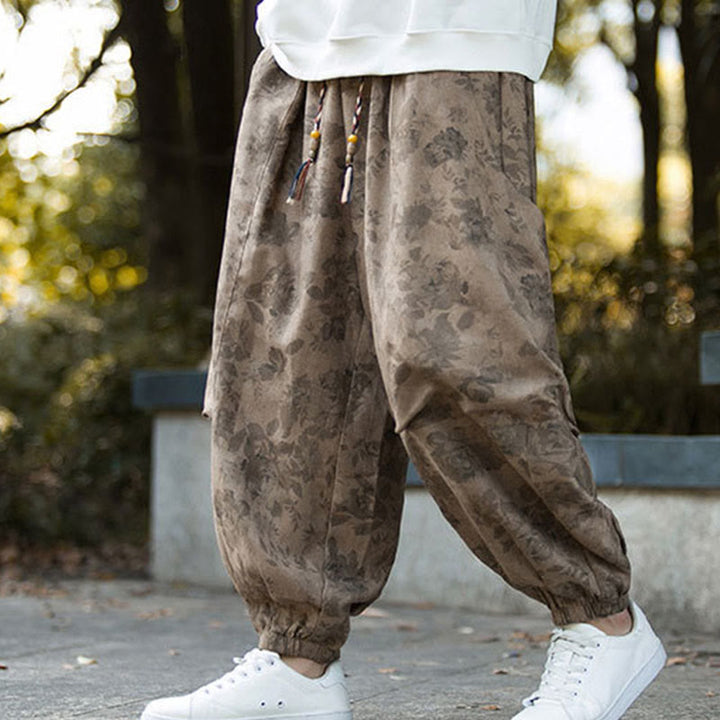 Buddha Stones Lässige Blumen-Cord-Baumwoll-Herrenhose mit großen Taschen - image 2