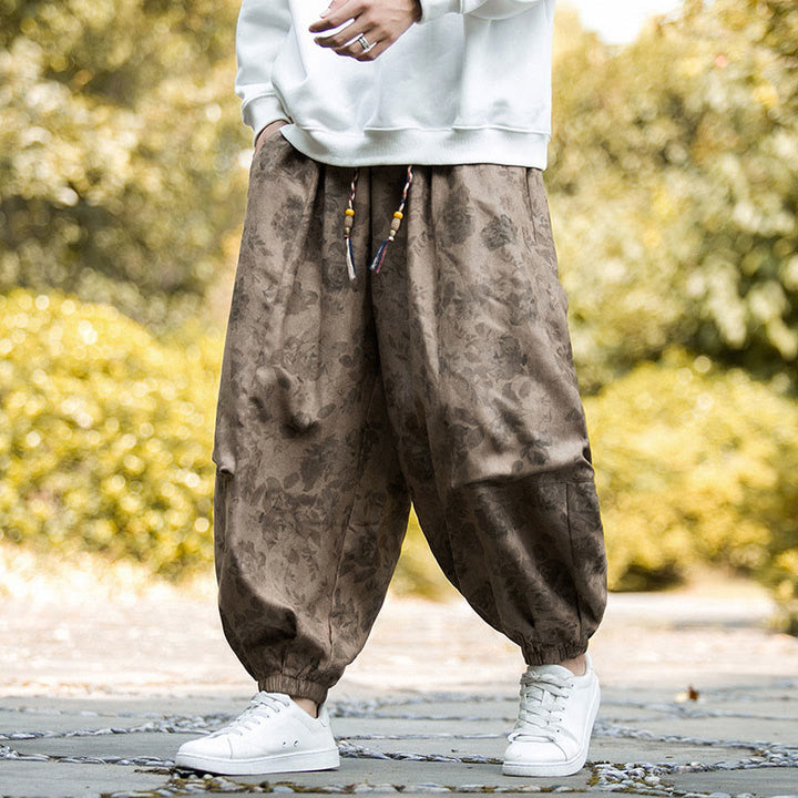 Buddha Stones Lässige Blumen-Cord-Baumwoll-Herrenhose mit großen Taschen - image 1