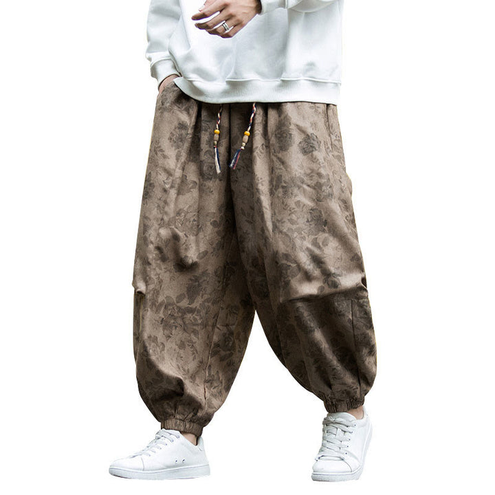 Buddha Stones Lässige Blumen-Cord-Baumwoll-Herrenhose mit großen Taschen - image 14