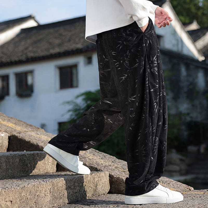 Buddha Stones, bestickte Blätter, lässige Herrenhose aus Baumwolle mit Taschen - image 1