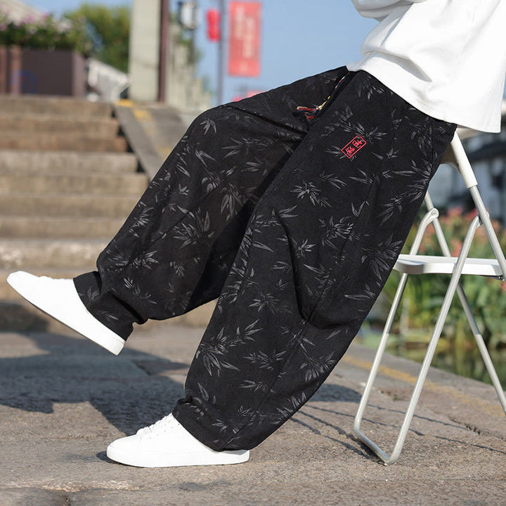Buddha Stones, bestickte Blätter, lässige Herrenhose aus Baumwolle mit Taschen - image 7