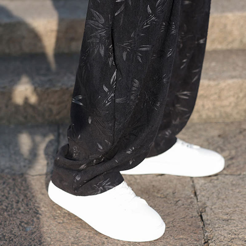 Buddha Stones, bestickte Blätter, lässige Herrenhose aus Baumwolle mit Taschen - image 12